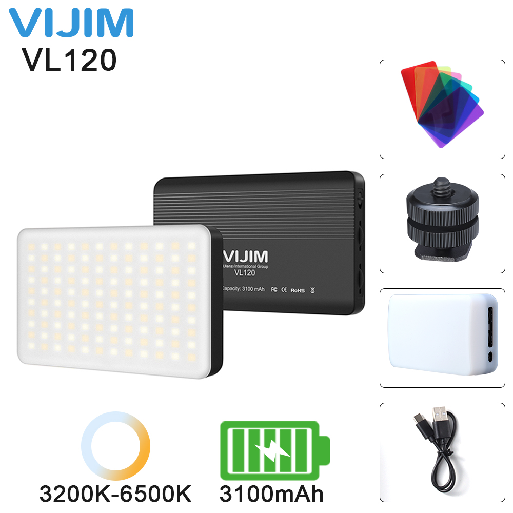 VIJIM VL120 8W 3200K-6500K Ultra Thin LED Video Light Pocket Fill Light With Soft Box Diffuser 6 RGB Color Filter Cold Shoe
