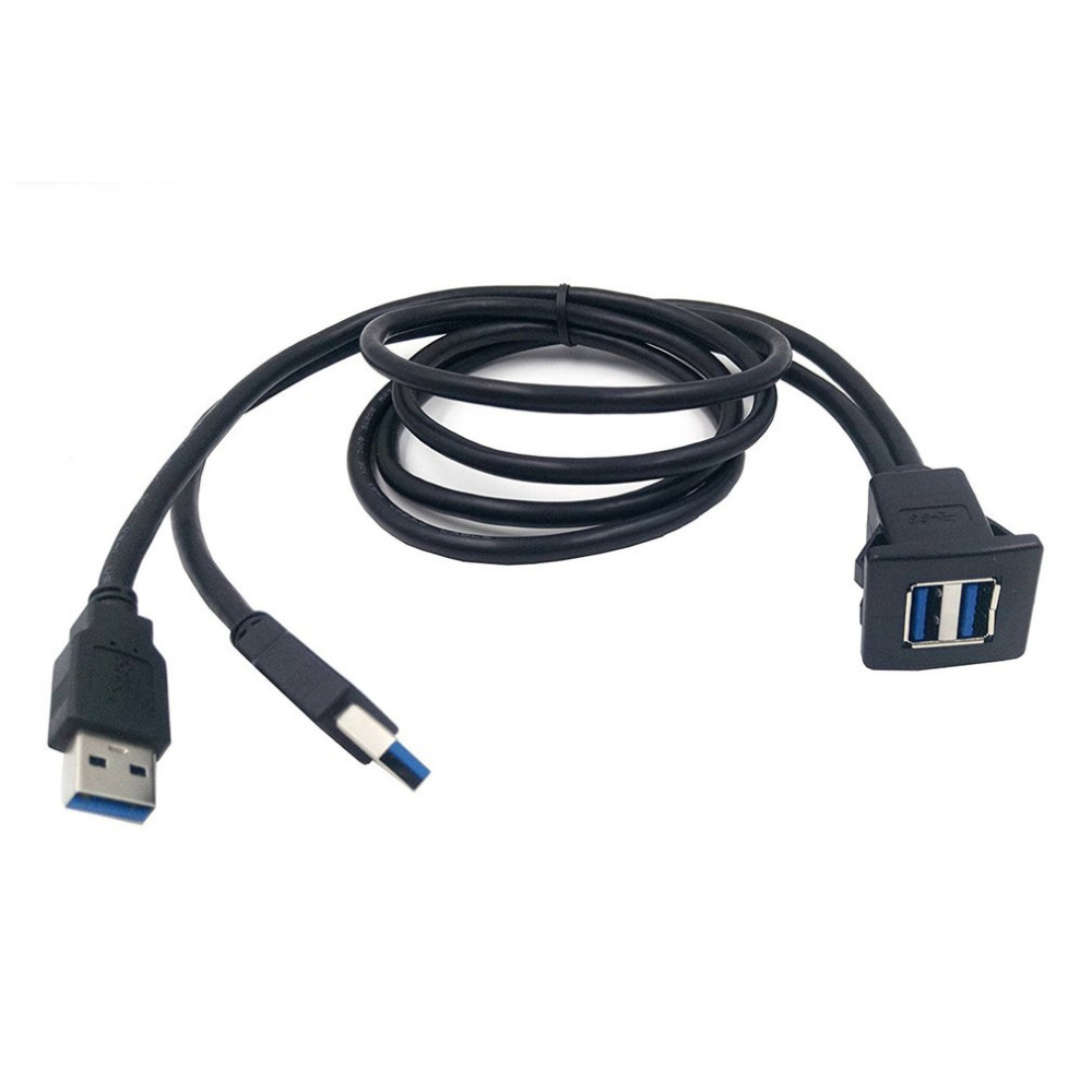 1M/2M Socket Cable USB 3.0 Auto Car Flush Mount Male to Female Extension Cord Dashboard Panel Square Audio Line for Motorcycle