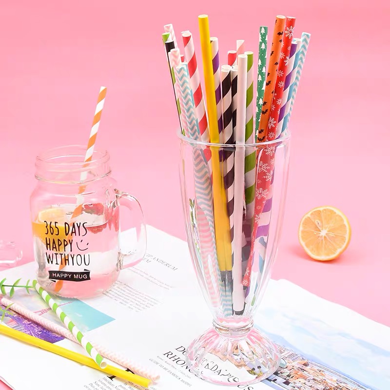 100pcs Mixed Paper Straws,Paper Stripe Retro Vintage Stripe FOR Party Drinking Straws Birthday Wedding Paper Suction Tube Supply