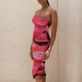 JillPeri Summer Strapless Ruched Print Midi Dress Women Fashion Stretch Bodycon Outfits Sexy Ruched Mesh Dress