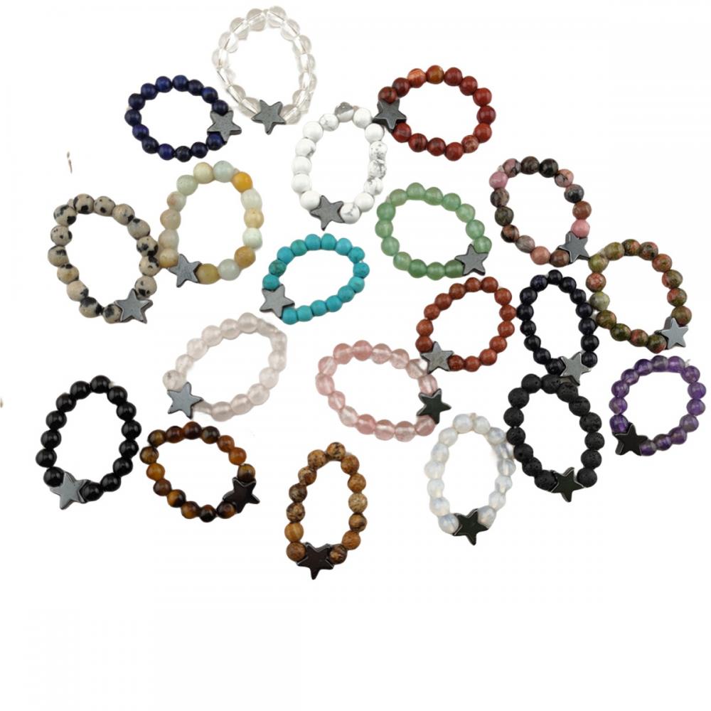 Natural Stone Beads Stretch Ring Gemstone Quartz Tiger eye Amethyst 4mm Round Beaded Handmade Charm Ring Fashion Elastic Rings