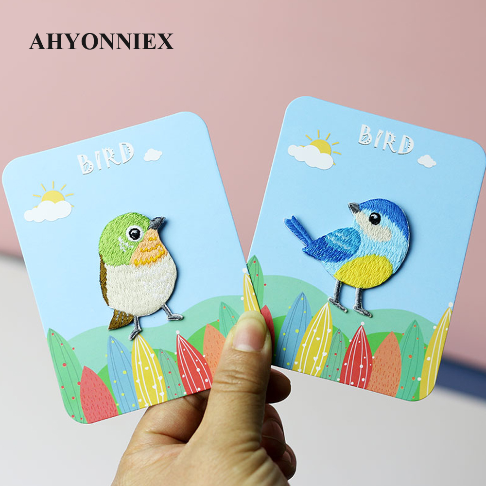 AHYONNIEX 1 Piece Embroidered Cute Bird Patches Clothes Bags DIY Applique Embroidery Parches Iron On Patch for Clothes