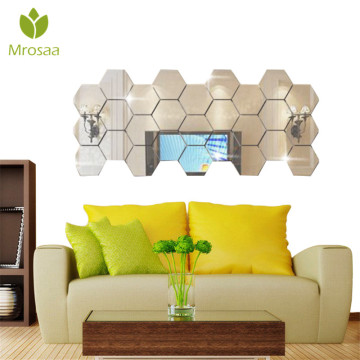 12 Pcs/Set 10cm Home Silver DIY Bath Mirrors Wall Mounted Hexagon Sexangle Mirror Bathroom Mirror Wall Bedroom Office Decor