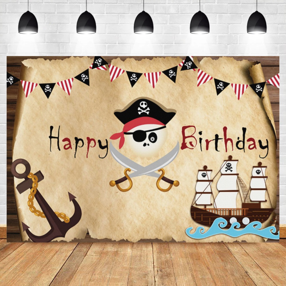Laeacco Pirate Old Treasure World Map Birthday Party Baby Cartoon Photographic Background Photo Backdrop Photocall Photo Studio