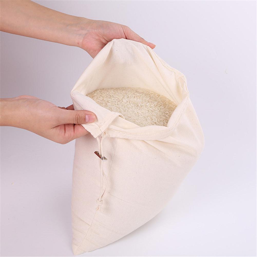 Reusable Bulk Bin Cotton Drawstring Bag Metal Buckle Multi-Purpose Fruit Vegetable Rice Bread Shopping Bag