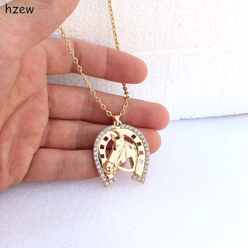 hzew Crystal Horseshoe Necklace Horse pendant Necklace Brand Necklaces Women's Fashion Jewelry gift