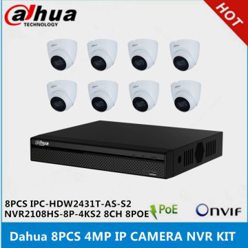 Dahua 8 pcs IPC-HDW2431T-AS-S2 built-in Mic 4MP IP Camera & NVR2108HS-8P-4KS2 8ch with 8 poe ports CCTV Camera System support p2