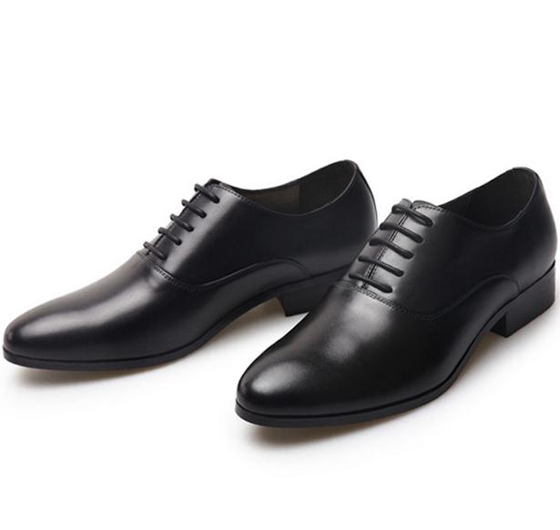 Men's Genuine Leather Dress Shoes Men Oxfords Black White Wedding Shoes High Qualigy Business Work Round Toe Laces-Up Man Shoes