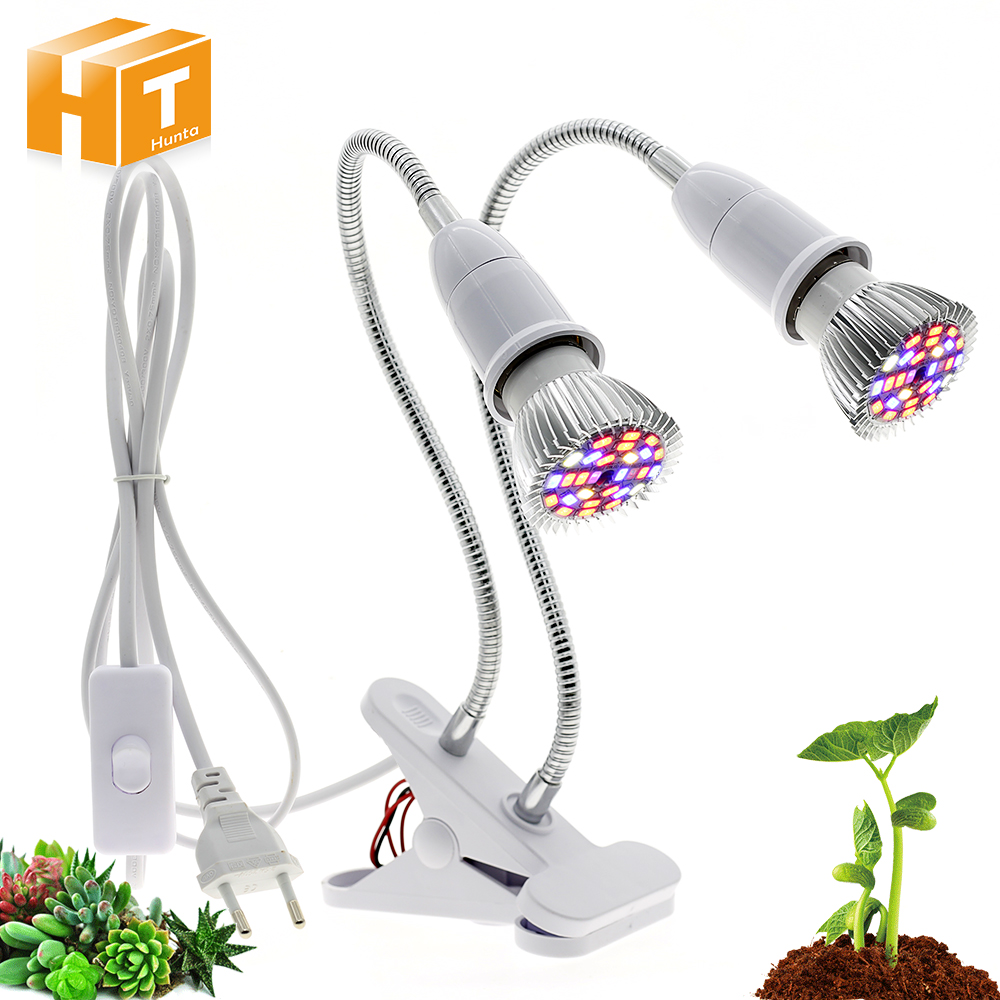 220V E27 Full Spectrum Grow Light for Plants 10W 20W 30W 60W Bulb with Flexible Metal Hose Base Clip UV Phytolamp for Seeds