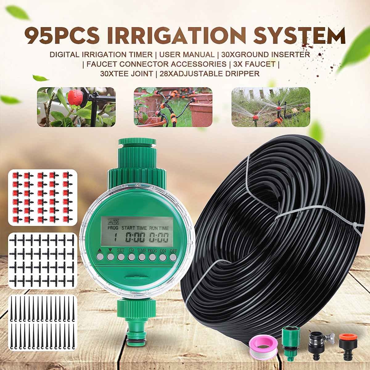 Automatic Micro Drip Irrigation System With Ball Valve Water Timer Sprinkler Controller Home Garden Smart Plant Watering Kit