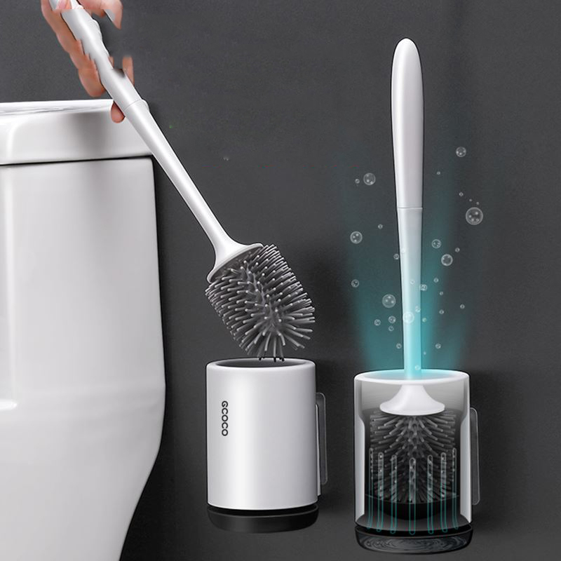 Silicone Toilet Brush Soft Bristle Wall-mounted Bathroom Toilet Brush Holder Set Clean Tool Durable ThermoPlastic Rubber