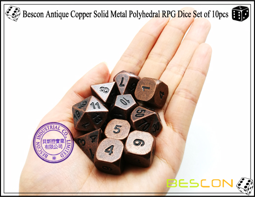 Bescon Antique Copper Solid Metal Polyhedral RPG Dice Set of 10pcs-4