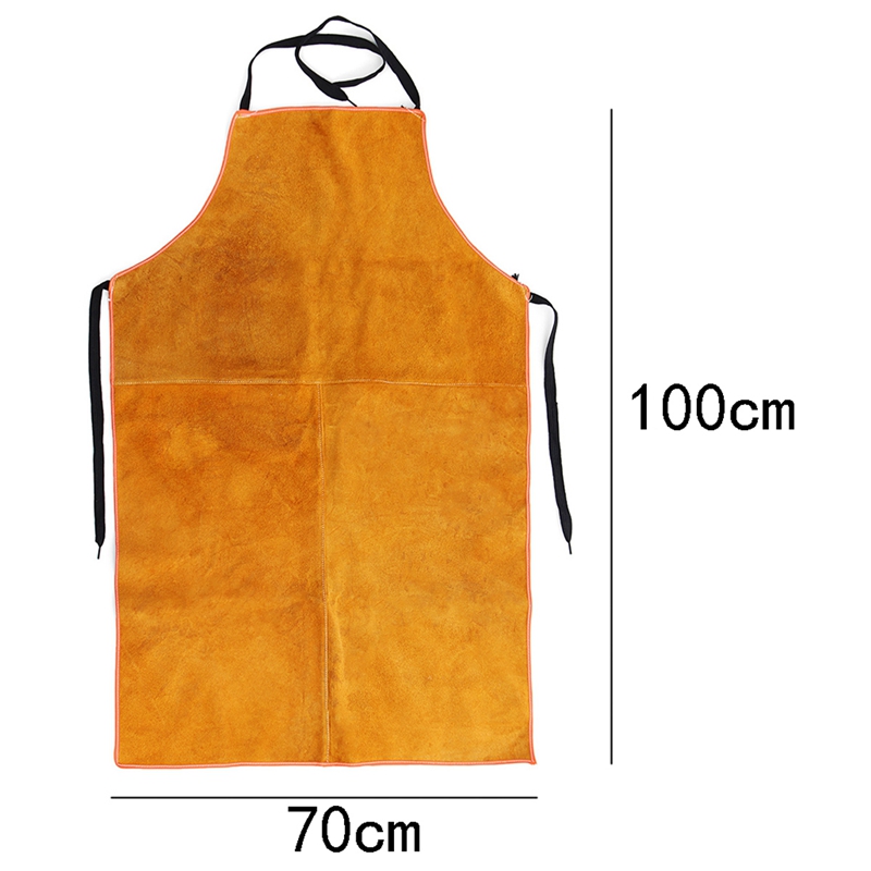 NEW-Full Cowhide Leather Electric Welding Apron Bib Blacksmith Apron Yellow Electric Welding Safety Clothing