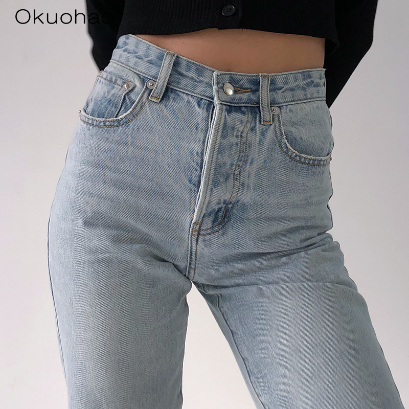 2020 High Waist Loose Comfortable Jeans For Women Plus Size Fashionable Casual Straight Pants Mom Jeans Washed Boyfriend Jeans