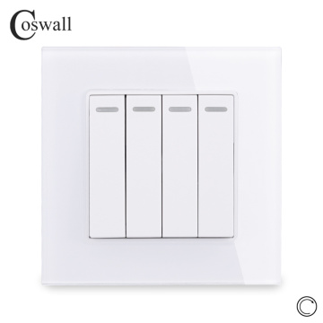 Coswall Crystal Glass Panel 4 Gang 1 Way Reset Switch Pulse Switch Momentary Contact Switch Push Button Wall Light Switch 16A