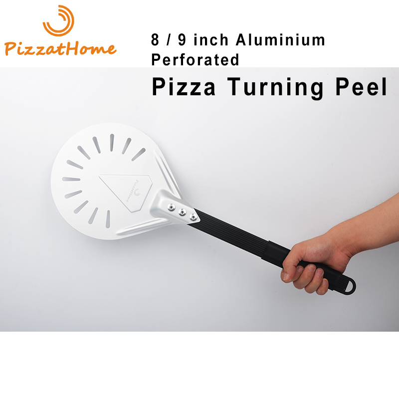 PizzAtHome 8/ 9 Inch Turning Pizza Peel Perforated Pizza Shovel Aluminum Pizza Peel Paddle Short Pizza Tool Non-Slip Handle