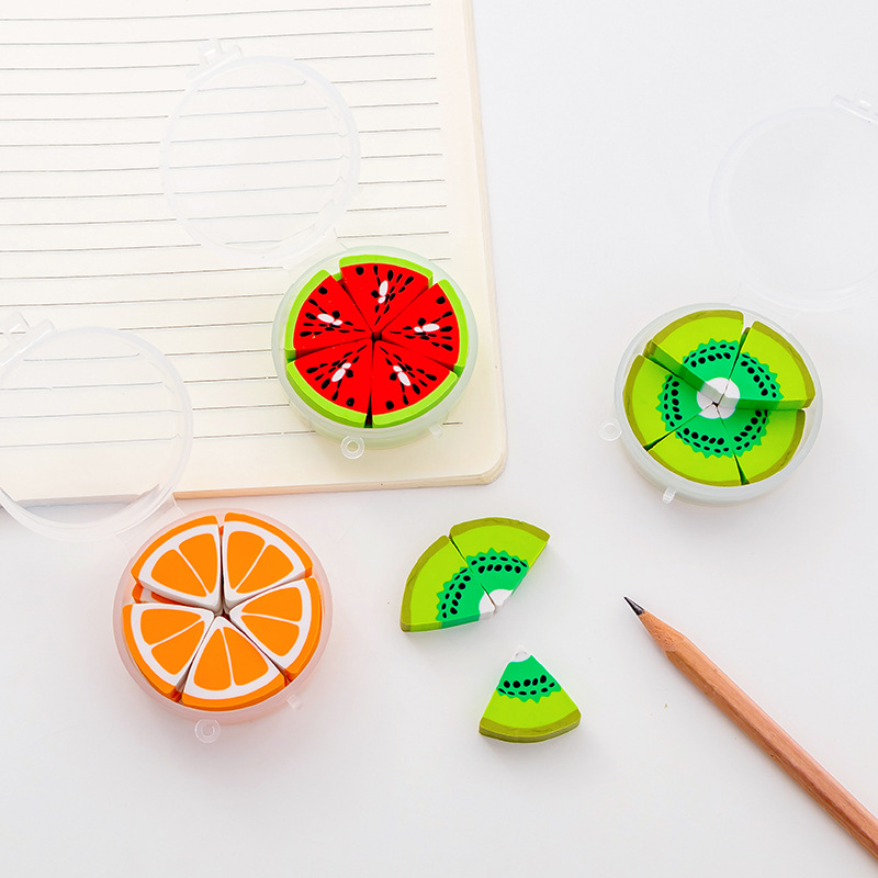 10Pcs/Box Fresh Orange Kiwi Watermelon Eraser Correction Mini fruit eraser Kids Prize Promotional Gift Student School Stationery