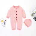 2pcs Knitted Newborn Baby Clothes Cotton Spring Autumn Baby Romper With Plaid Hat Infant Toddler Jumpsuit Girls Boys Set