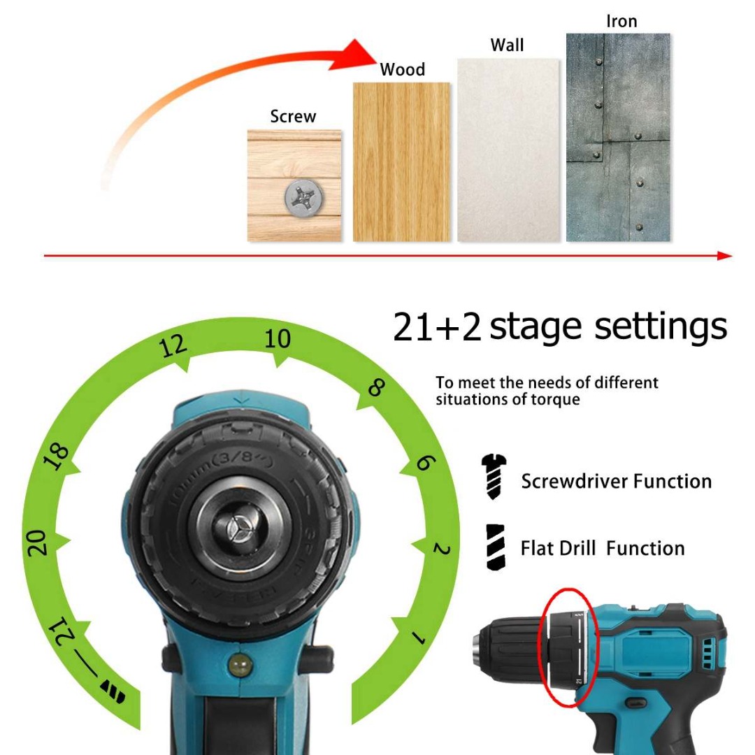 150NM Rechargeable Cordless Screwdriver 18V 10mm Brushless Electric Impact Drill with 6500mAh Battery Home DIY Power Tool