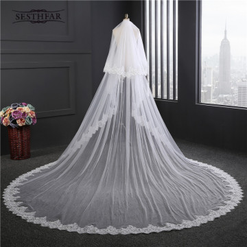 3.5 M Long Cathedral Wedding Veil Two Layers Lace Bridal Veil with Comb For velo novia Wedding Accessories