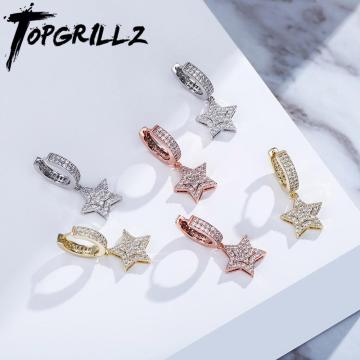 TOPGRILLZ Minimalist Five-pointed Star Earrings Ice Cube Zirconia Earrings Hip Hop Fashion Jewelry