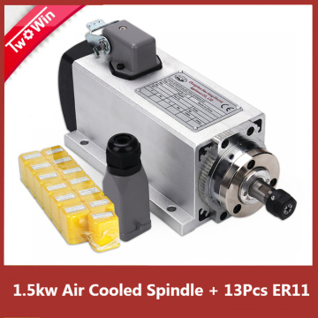 CNC 1.5KW /220V Square Spindle 1500W Air Cooled Motor Machine Tool Spindle + 13PCS ER11 Collet for CNC Wood Router