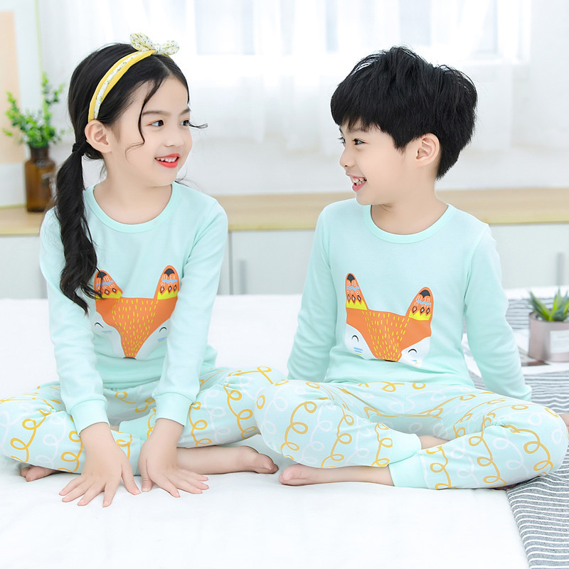 TUONXYE Children's Cute Cartoon Fox Print Pajamas Set Kids Long Sleeve Pyjamas Cotton Girls Home Wear Suits Autumn Boy Clothes
