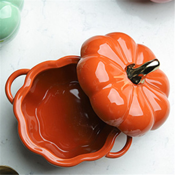 Creative Cute Pumpkin Tureen Ceramic Bowl with Lid Baking Tableware Dessert Soup Bowl Water-Proof Slow Cooker