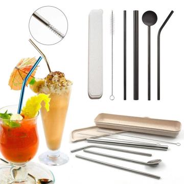 5pcs Metal Straws Metal Straw Set Stainless Steel Reusable Or Drink Juice Wine,100PCS Natural Wheat Straw Biodegradable Straws