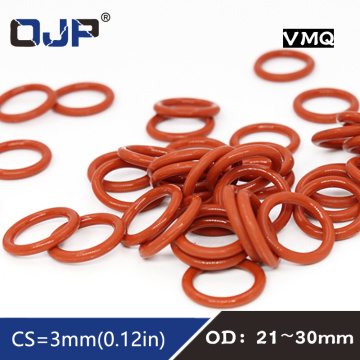 5PCS/lot Red Silicon Rings Silicone O ring OD21/22/23/24/25/26/27/28/29/30*3mm Rubber O-Ring Seal Good elasticity Gaskets Ring