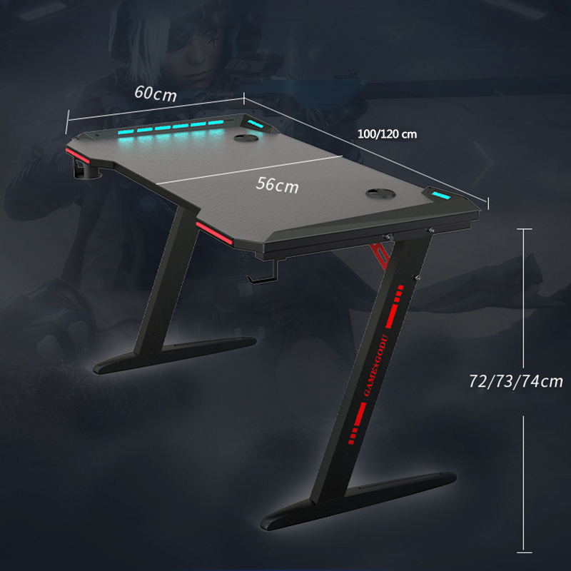 47 Inch Ergonomic Gaming Desk RGB LED Light E-sports Computer Table PC Desk Gamer Tables Workstation with USB Cup Holder
