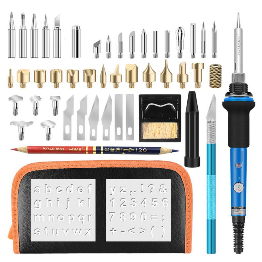 220V / 110V 60W Adjustable Soldering Iron Kit Wood Burning Carving Pyrography Pen Set Welding Tips Wood Embossing Burning Tools