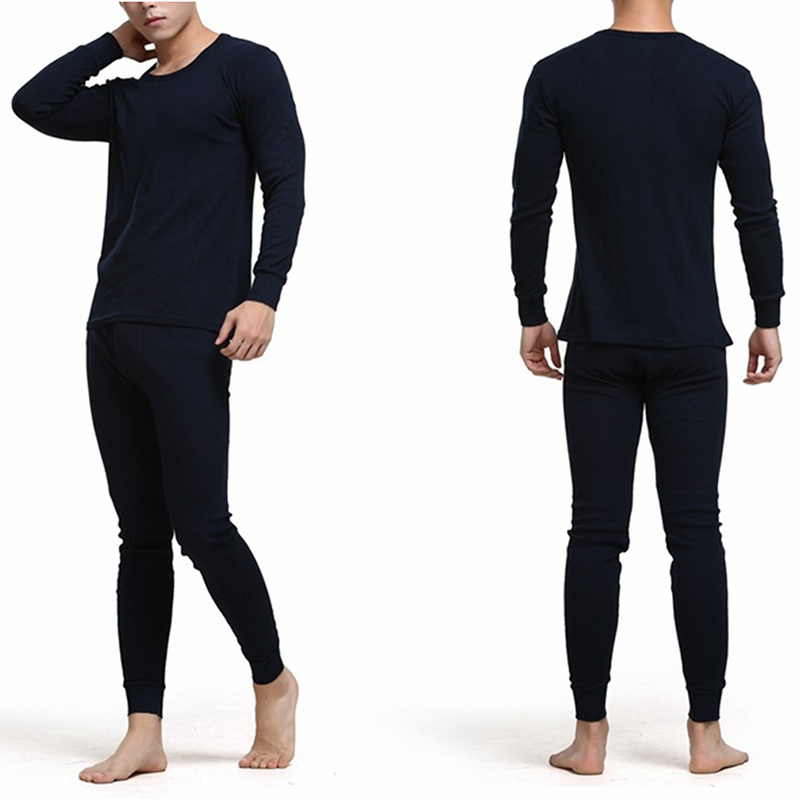 GAOKE Winter Round Neck Warm Long Set For Men Ultra-Soft Solid Color Thin Thermal Underwear Plus Size L-3XL