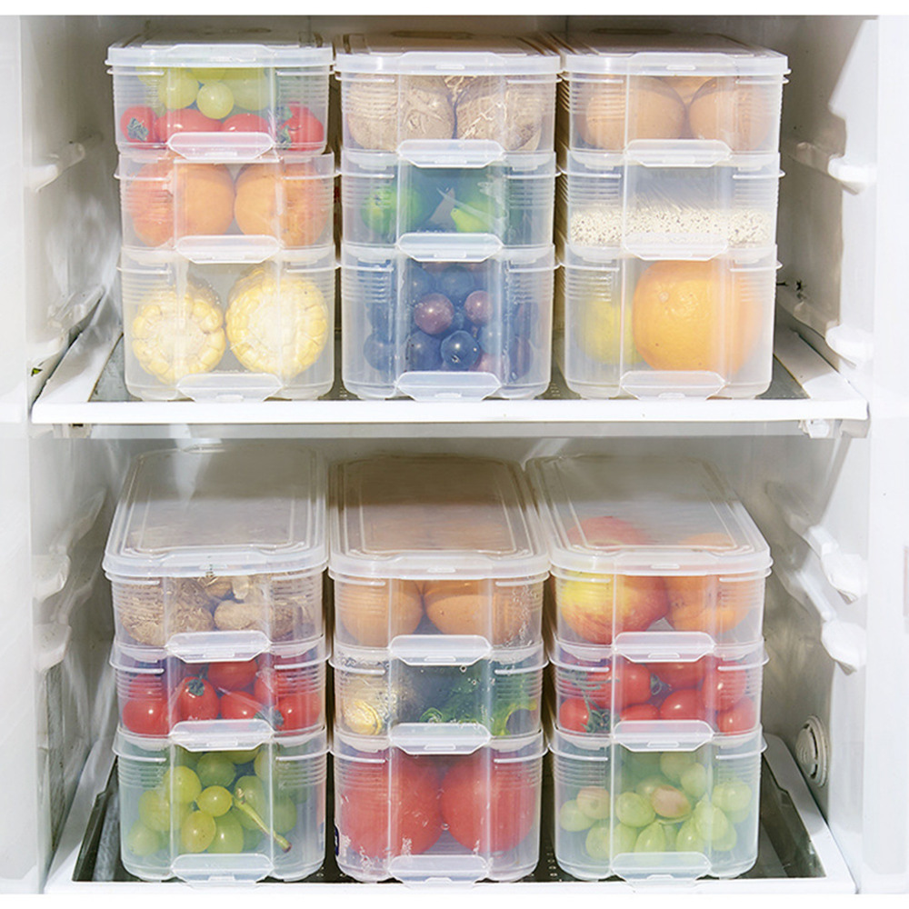 Refrigerator Food Storage Box Plastic Transparent Bins Sorting Containers with Lid for Kitchen Fridge Cabinet Freezer Organizer