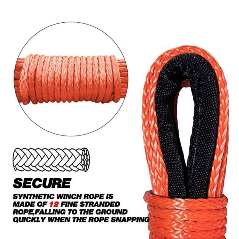 3/16 inch x 50 inch 7700 LBs Synthetic Winch Line Cable Rope with Protection Sleeve for ATV UTV