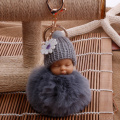 Baby Doll Toy DropshipCute Sleeping Baby Doll Key Chains For Women Bag Toy Key Ring Fluffy Pom pom Faux Fur Plush Keychains