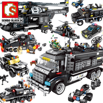 SEMBO BLOCK City SWAT Police Station Truck Building Block Set Technic Car Constructor Ship Helicopter Brick Kids Toys