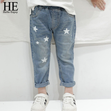 HE Hello Enjoy Toddler Boys Jeans Autumn Print Stars Boy Clothes Denim Pants Elastic Waist Children Trousers Kids Girls Jeans