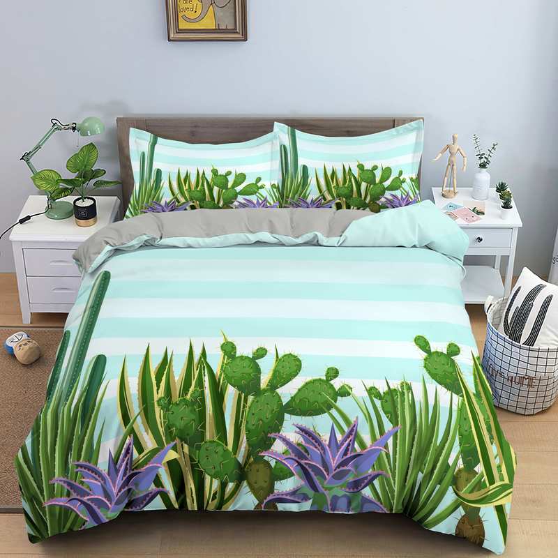 Hight Quality 3D Cactus Print Pattern Bedding Set 2/3 Pcs Quilt Cover + Pillowcase for Twin Queen King Size