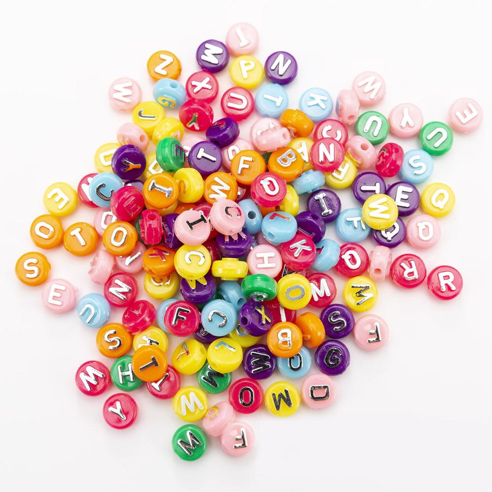 7 Colors 6*10mm Coin Round Acrylic Letter Beads 1600pcs Plastic DIY Jewelry Loose Lucite Bracelet Spacer Beading Material