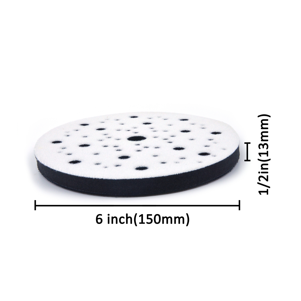 POLIWELL 1PC 6 Inch 150mm 53-Holes Soft Sponge Interface Pad Hook and Loop Backing Pad Protection Disc Polishing Abrasive Pads