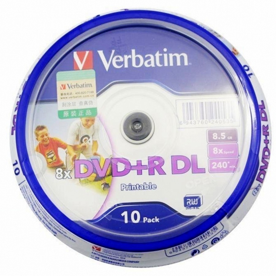 10 Pieces For Verbatim blank printable DVD+R DL 8X Dual Layer 10 Discs DVD +R dl 8.5GB with original cake box