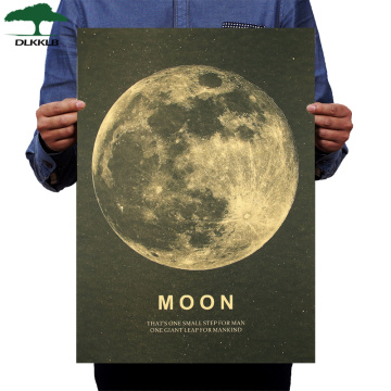 DLKKLB Moon Classic Poster A Great Step for Humans Kraft Paper Vintage Style Wall Sticker 51x36cm Home Bar Cafe Decor Painting