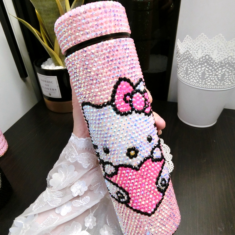 Rhinestones Vacuum Flasks Thermoses Stainless Steel Tumbler Water Bottles Kitty Kawaii Gifts for Kids Girls Insulated Tumbler