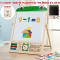 Children's Double Sided Easel Art Easel Chalk Chalkboard Magnetic Writing Board With Number Stickers and Tangram