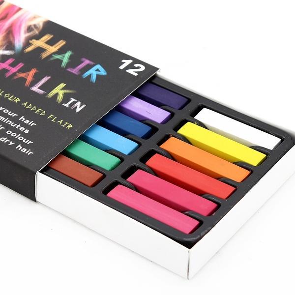 New Non-toxic Soft Hair Crayons Pastel Kit 12 Colors Dye Hair Powdery Cake Temporary Hair Chalk 2018 DIY Hair Salon Kit Tools