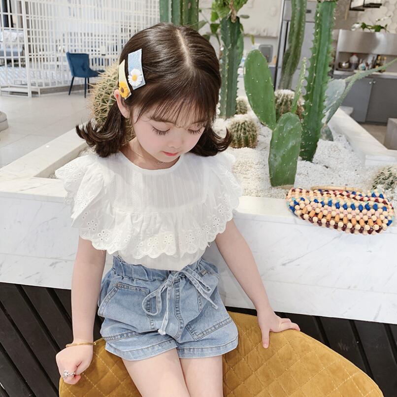 New 2020 Summer Girls White Ruffles Lace Blouse Cotton Toddler Baby Clothes Girl Blouse Shirts Kids Shirt Girl Tops Blouses