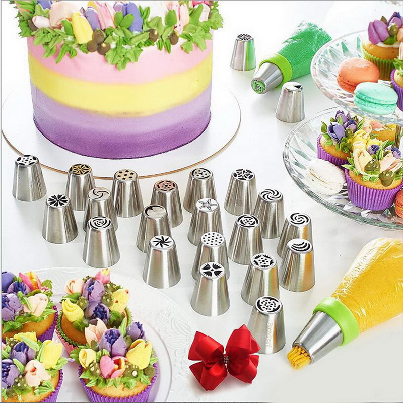 27Pcs/Set Tulip Icing Piping Nozzles Stainless Steel Flower Cream Pastry Tips Nozzles Bag Cupcake Cake Decorating Tools