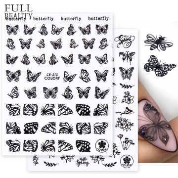 Butterfly Nail Art Sticker Decals 3D Black Flying Flower Insect Sliders for Manicure Design Foil Nails Accessories CHCB198-212