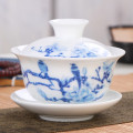 Garden Pastrol Gaiwan Porcelain Jingdezhen Sancai Cover Bowl Blue and White Ceramic Bird Tea Bowl Fish Tea Tureen Accessories